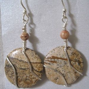 Tina Marie Art, Silver Pl Wrap Tan Jasper Earrings